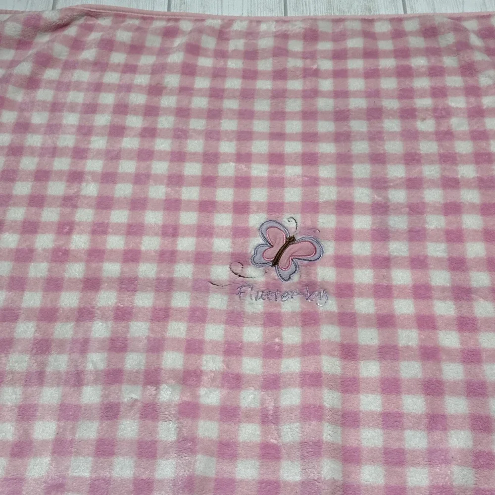 Parents Choice Pink Check Butterfly Baby Blanket Flowers Flutter-By Baby Girl